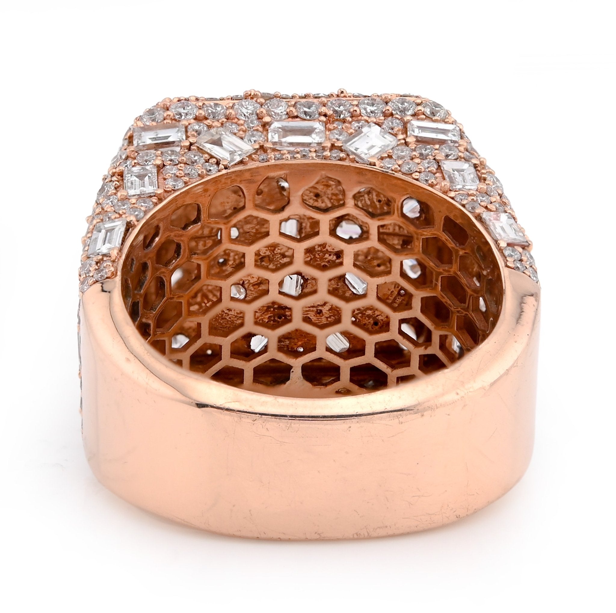 10K Rose Gold 7.85CT Round/Emerald Natural Diamond Square Side Iced Men Pinky Ring - Elite Jewelers - Rings