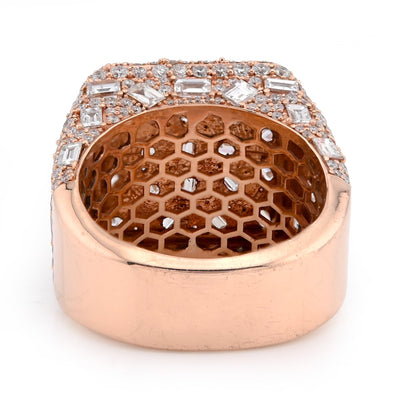 10K Rose Gold 7.85CT Round/Emerald Natural Diamond Square Side Iced Men Pinky Ring - Elite Jewelers - Rings