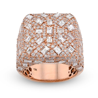10K Rose Gold 7.85CT Round/Emerald Natural Diamond Square Side Iced Men Pinky Ring - Elite Jewelers - Rings