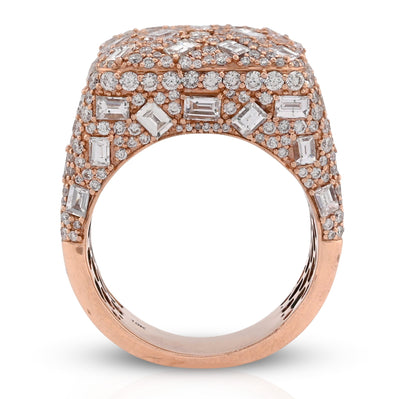 10K Rose Gold 7.85CT Round/Emerald Natural Diamond Square Side Iced Men Pinky Ring - Elite Jewelers - Rings