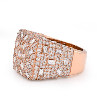 10K Rose Gold 7.85CT Round/Emerald Natural Diamond Square Side Iced Men Pinky Ring - Elite Jewelers - Rings