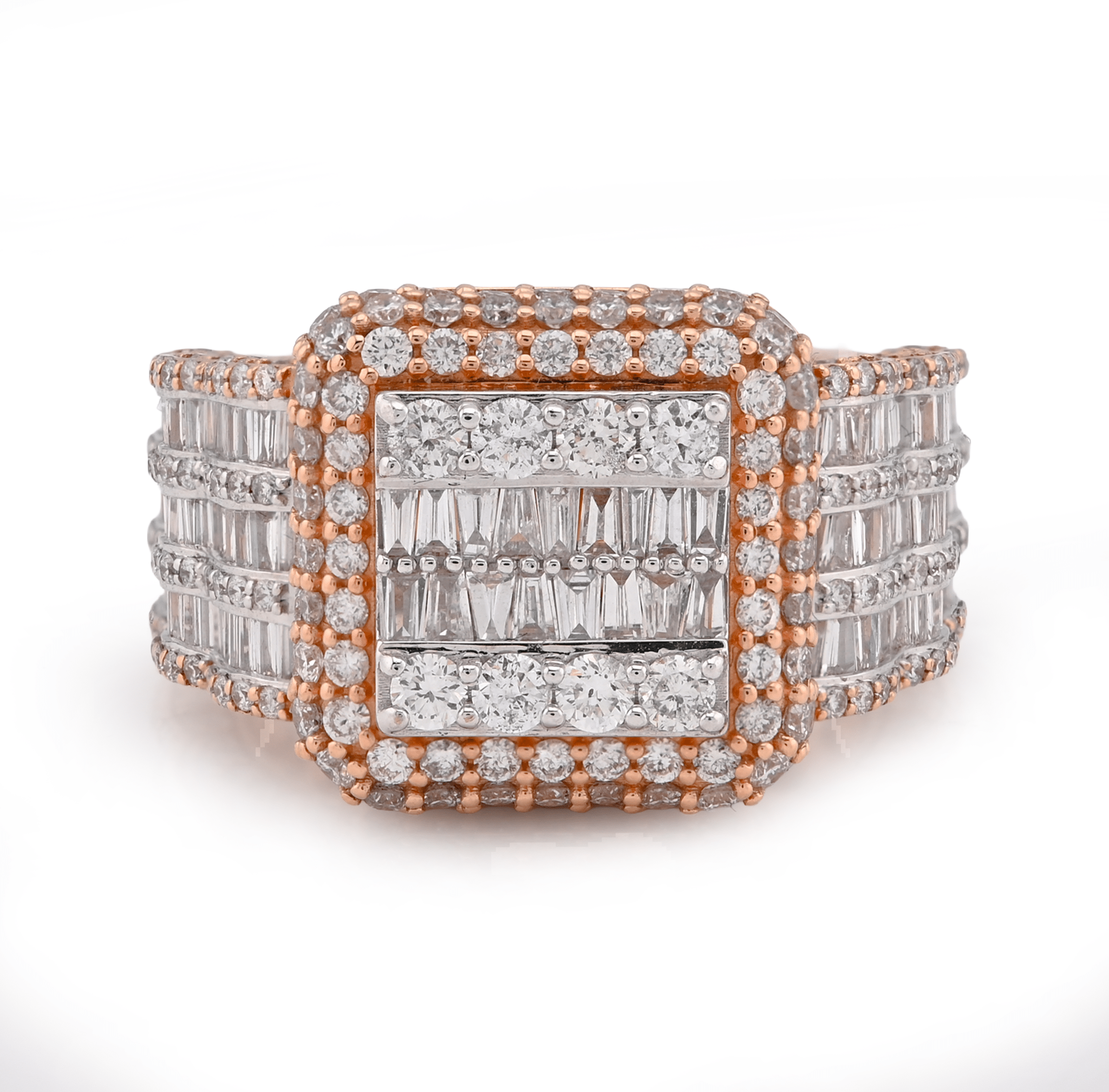 10K Rose Gold Baguette Centre Rectangle 4.76CT Natural Diamond Men Pinky Ring - Elite Jewelers - Rings