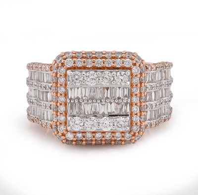 10K Rose Gold Baguette Centre Rectangle 4.76CT Natural Diamond Men Pinky Ring - Elite Jewelers - Rings