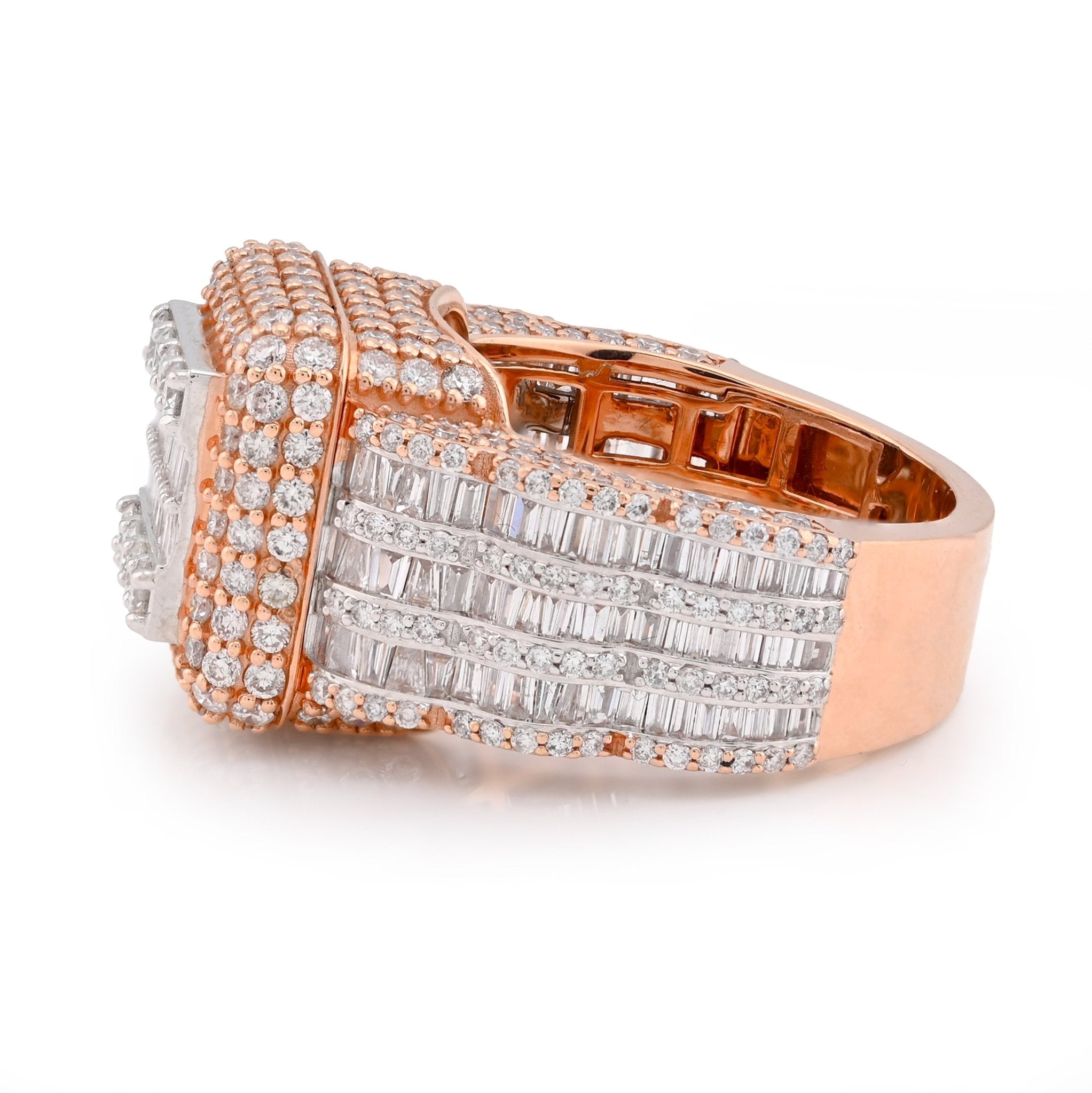 10K Rose Gold Baguette Centre Rectangle 4.76CT Natural Diamond Men Pinky Ring - Elite Jewelers - Rings