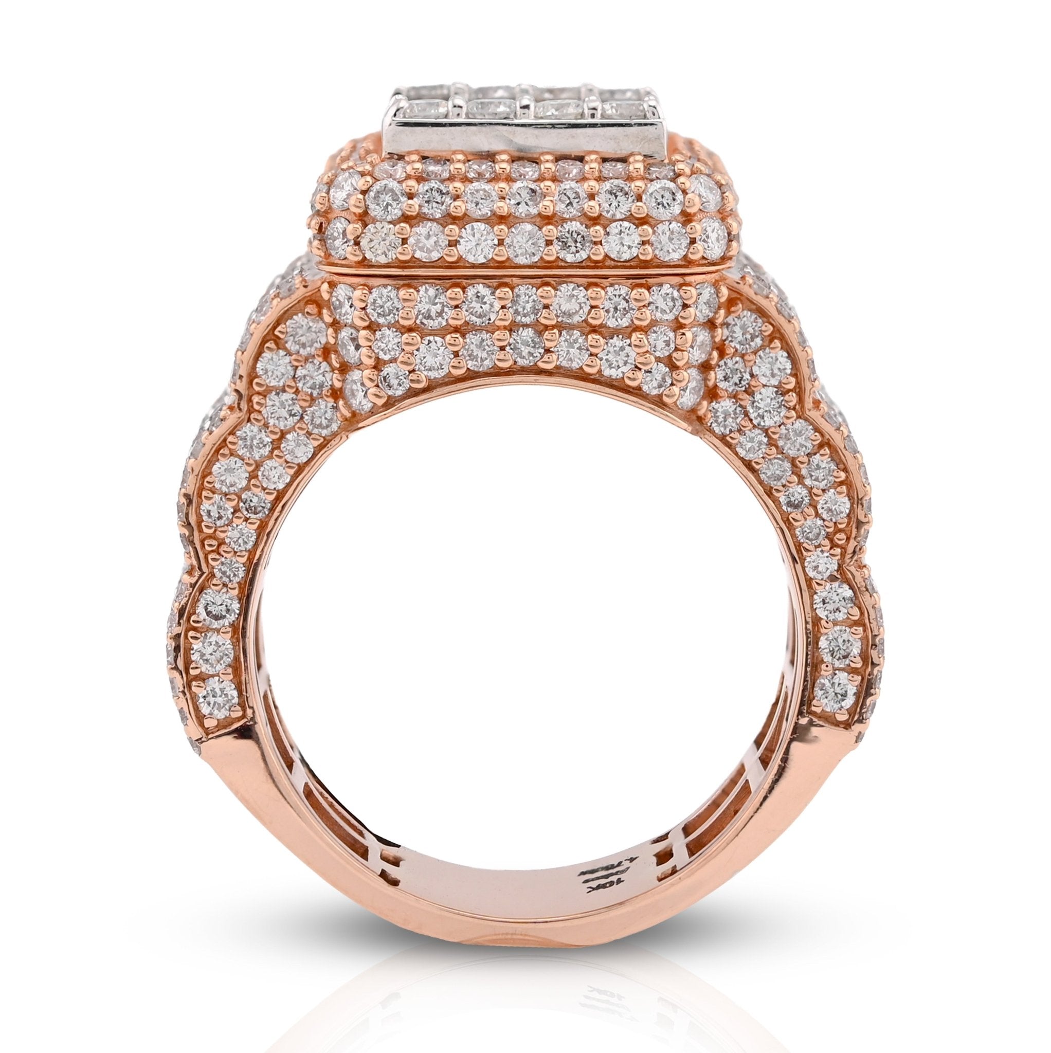 10K Rose Gold Baguette Centre Rectangle 4.76CT Natural Diamond Men Pinky Ring - Elite Jewelers - Rings