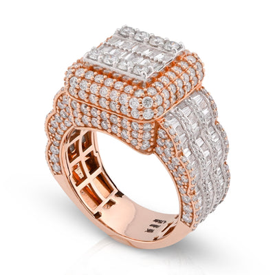 10K Rose Gold Baguette Centre Rectangle 4.76CT Natural Diamond Men Pinky Ring - Elite Jewelers - Rings