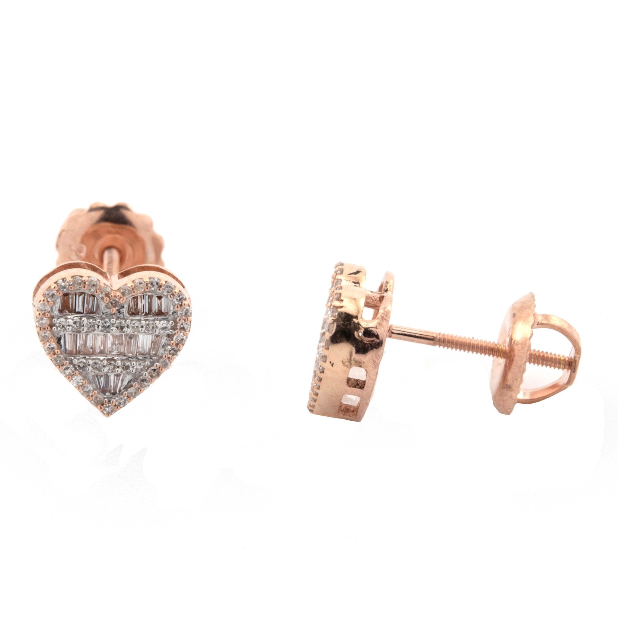 10K Rose Gold Baguette Round 0.85CT Diamond Heart Earring - Elite Jewelers - Earrings