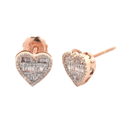 10K Rose Gold Baguette Round 0.85CT Diamond Heart Earring - Elite Jewelers - Earrings