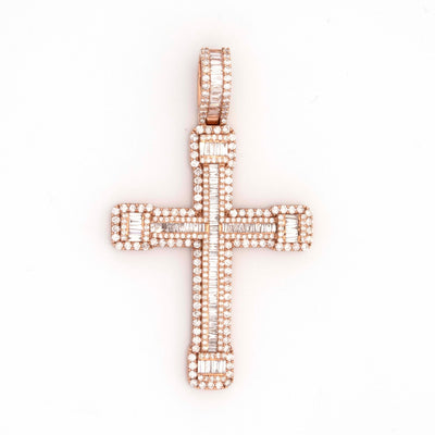 10K Rose Gold Baguette & Round Diamond 3.91CT Cross Pendant - Elite Jewelers - Charms & Pendants