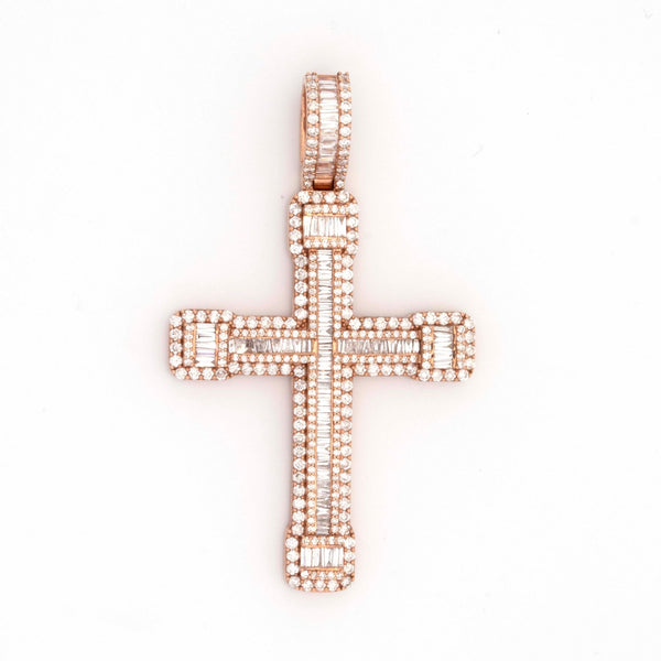 10K Rose Gold Baguette & Round Diamond 3.91CT Cross Pendant - Elite Jewelers - Charms & Pendants