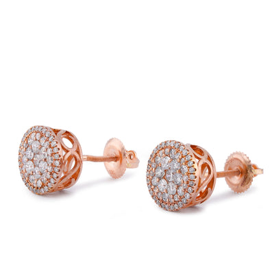 10K Rose Gold Halo Flower Cluster 0.95CT Natural Diamond Men Women Earrings - Elite Jewelers-Earrings