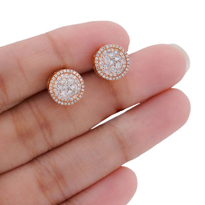 10K Rose Gold Halo Flower Cluster 0.95CT Natural Diamond Men Women Earrings - Elite Jewelers-Earrings