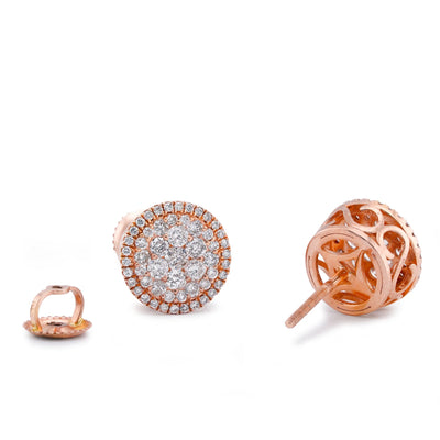 10K Rose Gold Halo Flower Cluster 0.95CT Natural Diamond Men Women Earrings - Elite Jewelers-Earrings
