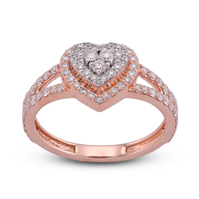 10K Rose Gold Two Layer Heart Shape 0.76CT Lab Diamond Women Ring - Elite Jewelers - Rings
