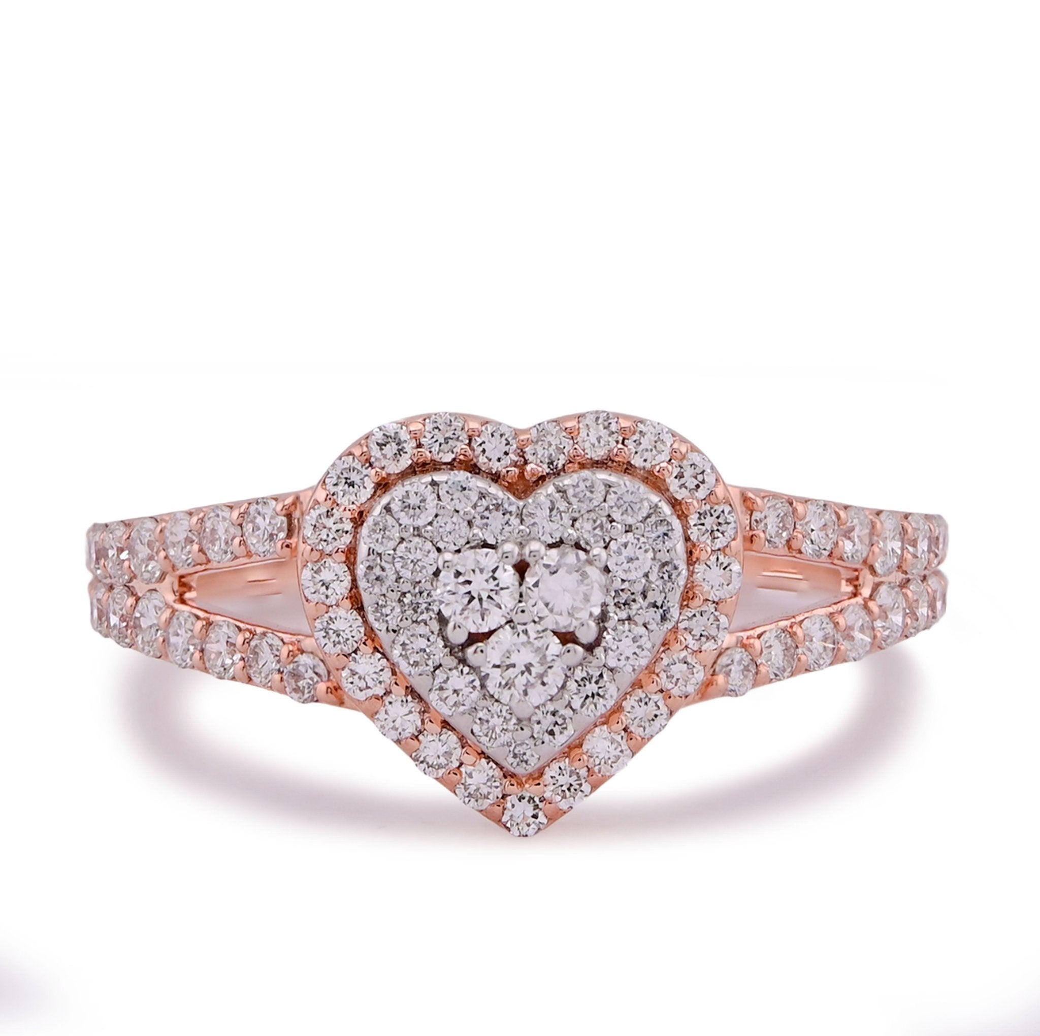 10K Rose Gold Two Layer Heart Shape 0.76CT Lab Diamond Women Ring - Elite Jewelers - Rings