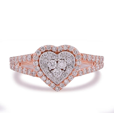 10K Rose Gold Two Layer Heart Shape 0.76CT Lab Diamond Women Ring - Elite Jewelers - Rings