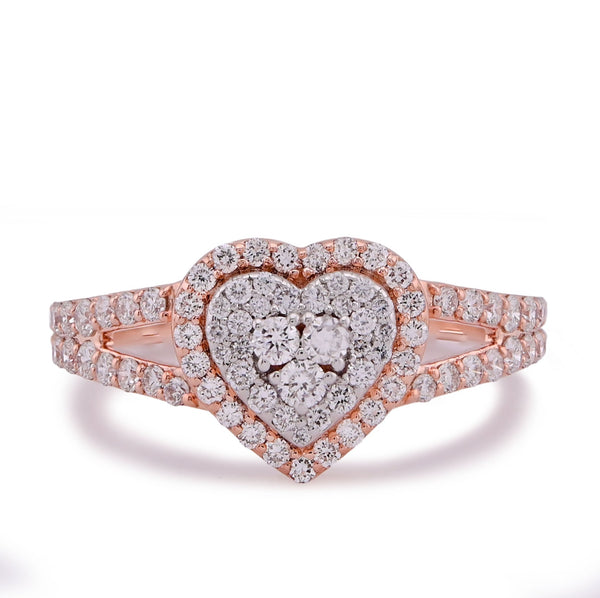 10K Rose Gold Two Layer Heart Shape 0.76CT Lab Diamond Women Ring - Elite Jewelers - Rings