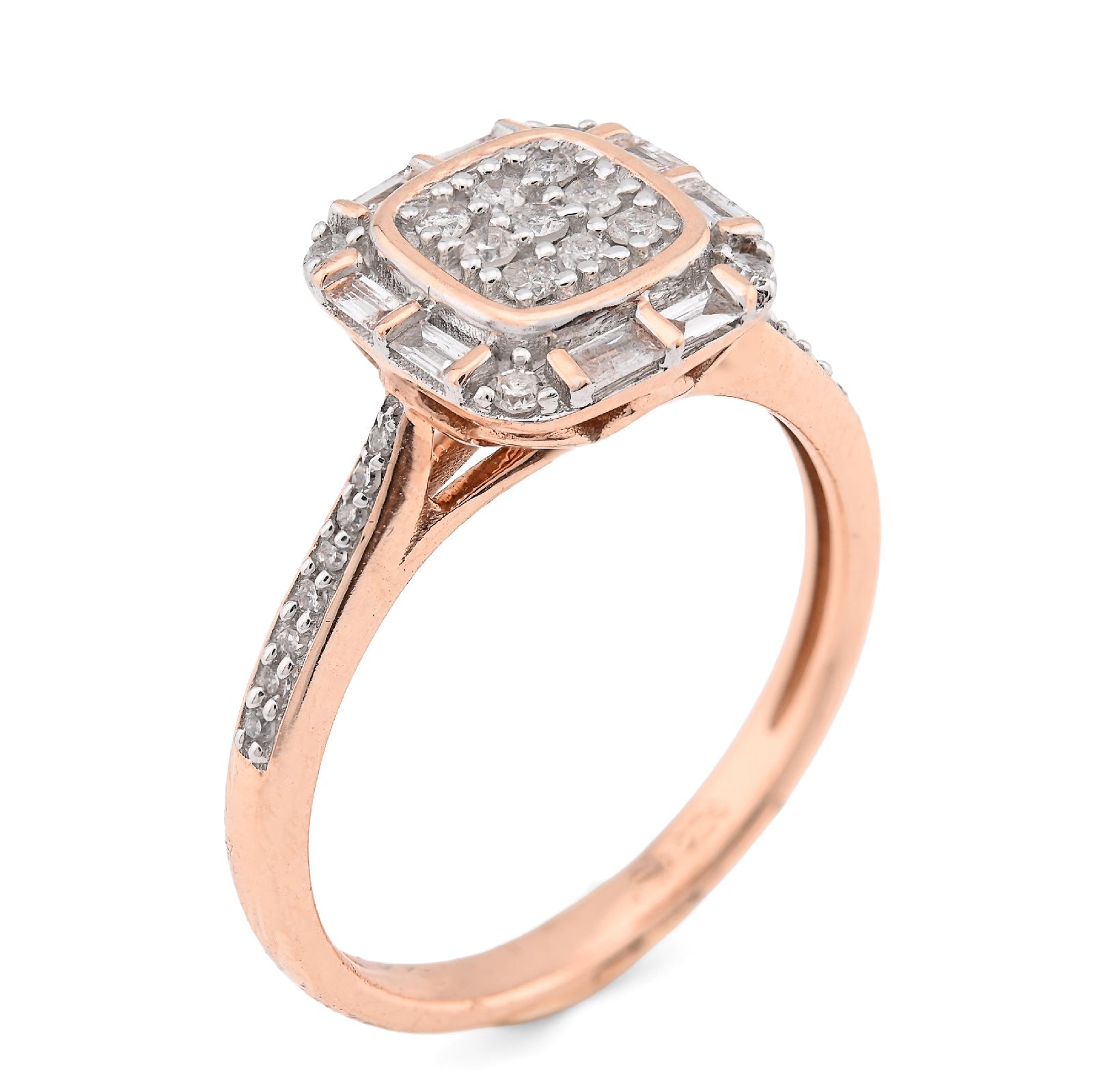 10K Rose Gold Women Square Natural Diamond 0.33CT Round/Baguette Ring - Elite Jewelers - Rings
