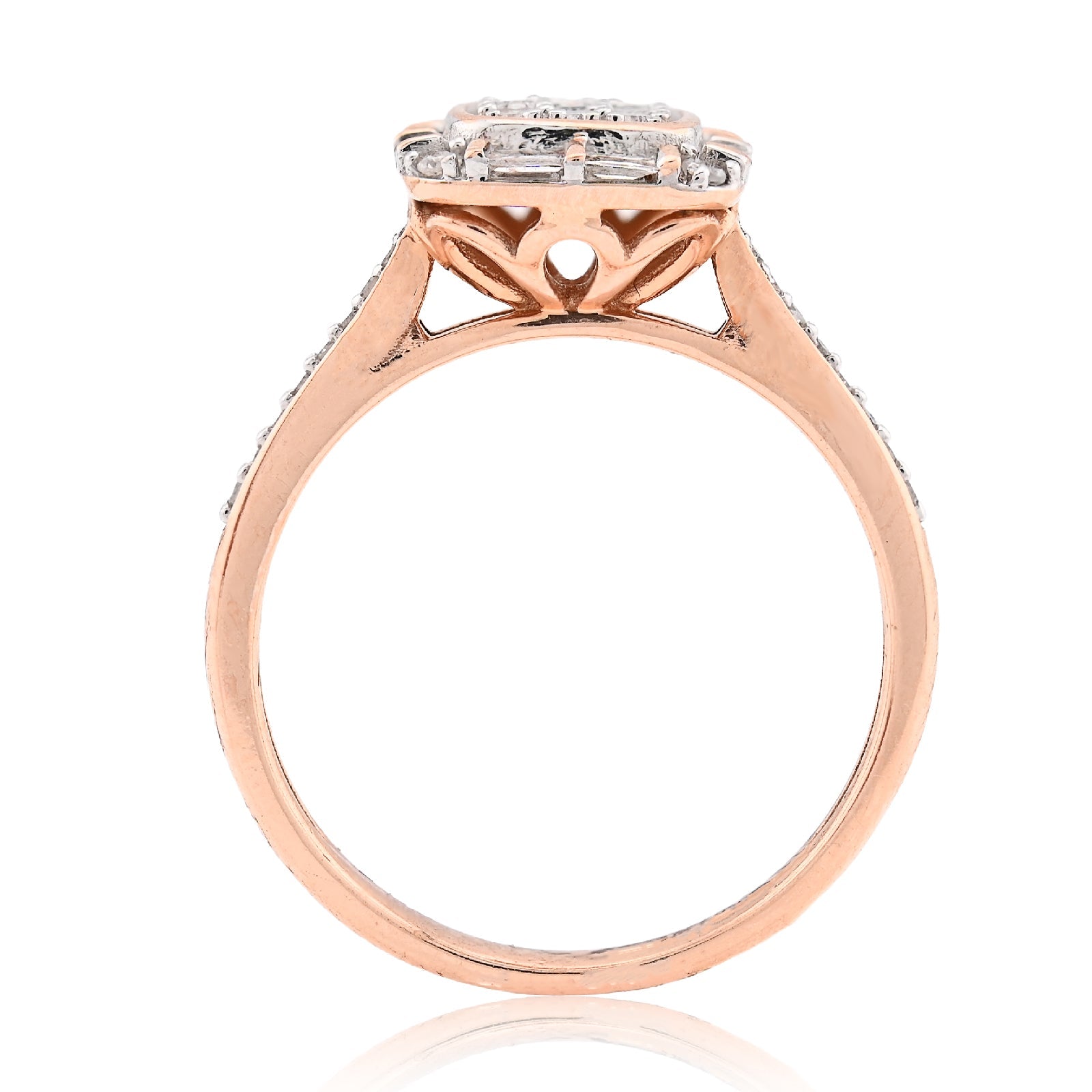 10K Rose Gold Women Square Natural Diamond 0.33CT Round/Baguette Ring - Elite Jewelers - Rings