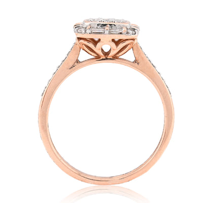 10K Rose Gold Women Square Natural Diamond 0.33CT Round/Baguette Ring - Elite Jewelers - Rings