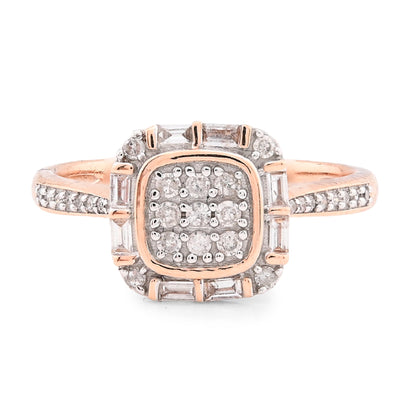 10K Rose Gold Women Square Natural Diamond 0.33CT Round/Baguette Ring - Elite Jewelers - Rings