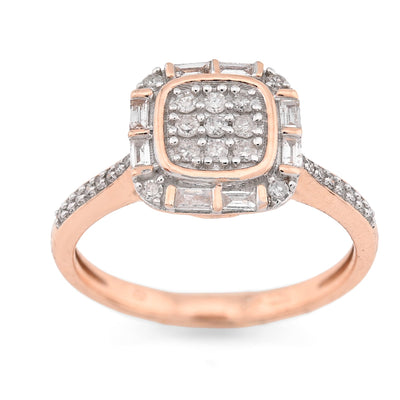 10K Rose Gold Women Square Natural Diamond 0.33CT Round/Baguette Ring - Elite Jewelers - Rings