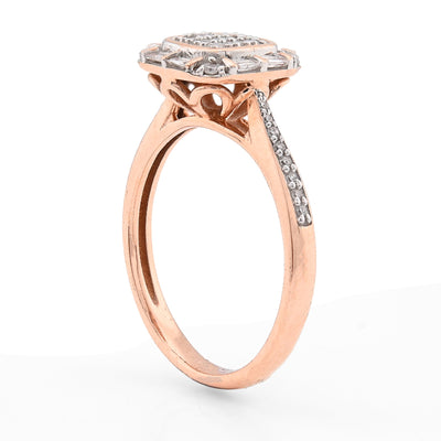 10K Rose Gold Women Square Natural Diamond 0.33CT Round/Baguette Ring - Elite Jewelers - Rings