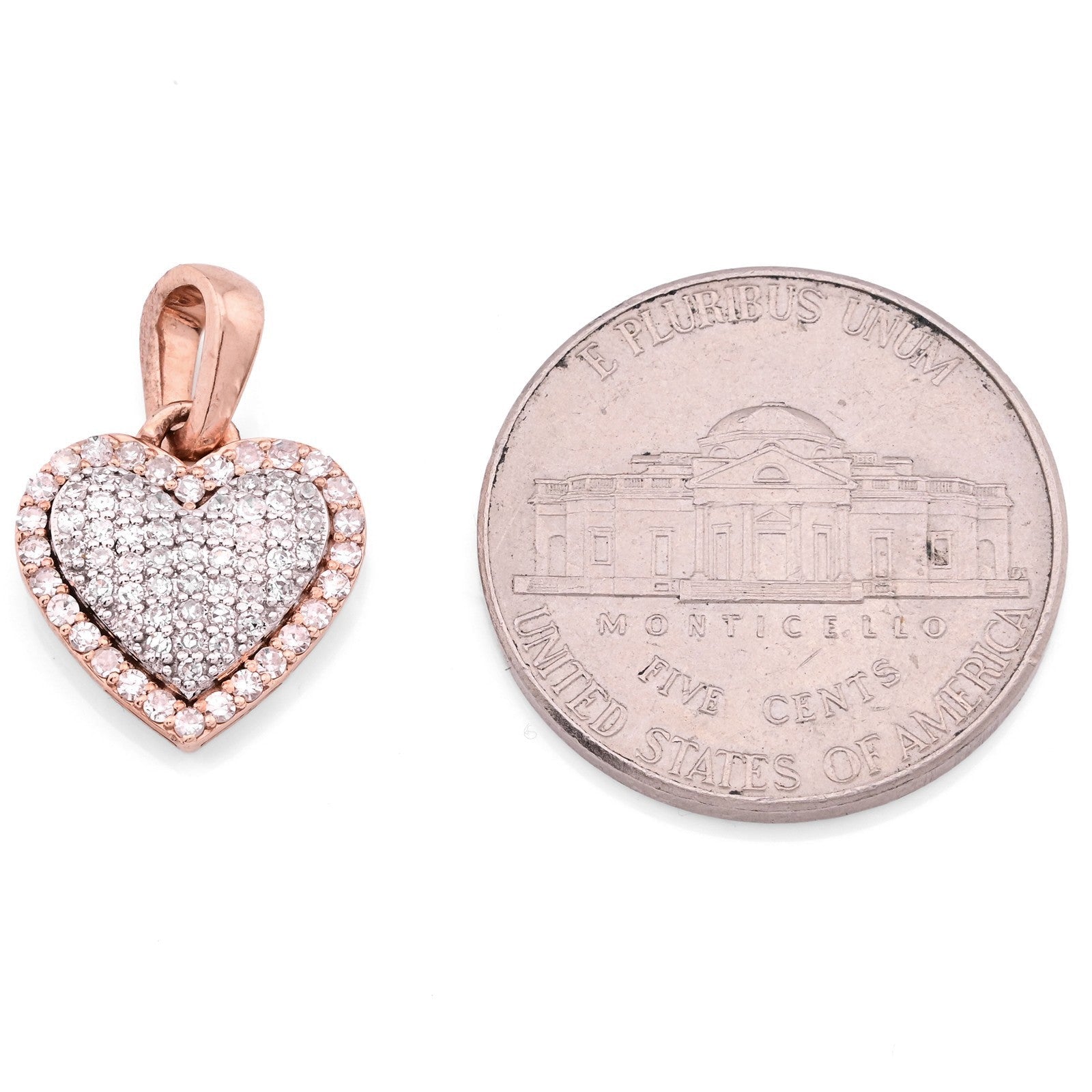 10k Rose & White Gold 1.6g 0.4CTW Natural Diamond Dome Heart Shape Pendant Charm - Elite Jewelers - Charms & Pendants
