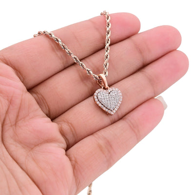 10k Rose & White Gold 1.6g 0.4CTW Natural Diamond Dome Heart Shape Pendant Charm - Elite Jewelers - Charms & Pendants