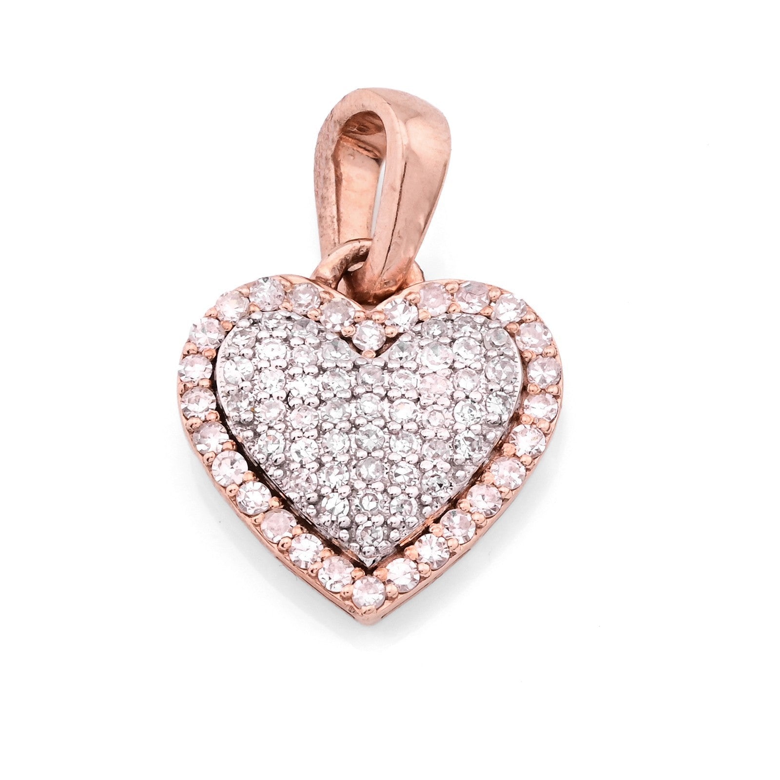 10k Rose & White Gold 1.6g 0.4CTW Natural Diamond Dome Heart Shape Pendant Charm - Elite Jewelers - Charms & Pendants