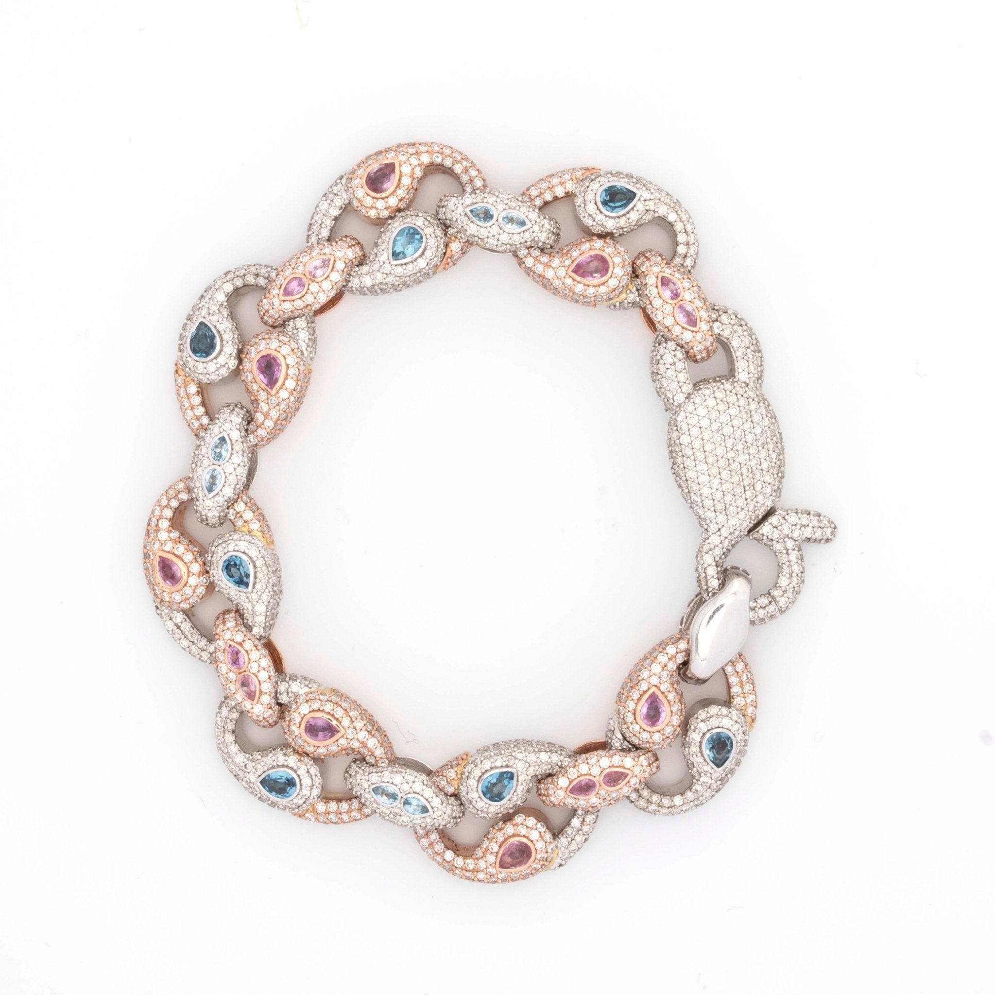 10k Rose & White Gold Blue - Pink Diamond Pattern 14CT Diamond Bracelet - Elite Jewelers - Bracelets