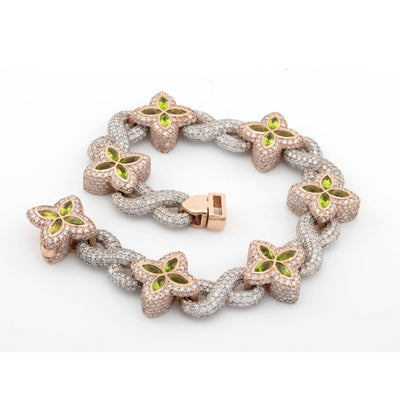 10k Rose / White Infinity Green Enamel Clove 14CT Diamond Bracelet - Elite Jewelers - Bracelets
