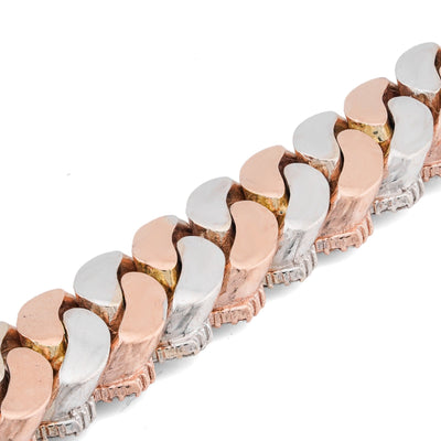 10K Rose/White Gold 12MM Natural Diamond 11.70CT Snake Cuban Link Two-Tone 8" Bracelet - Elite Jewelers-Bracelets