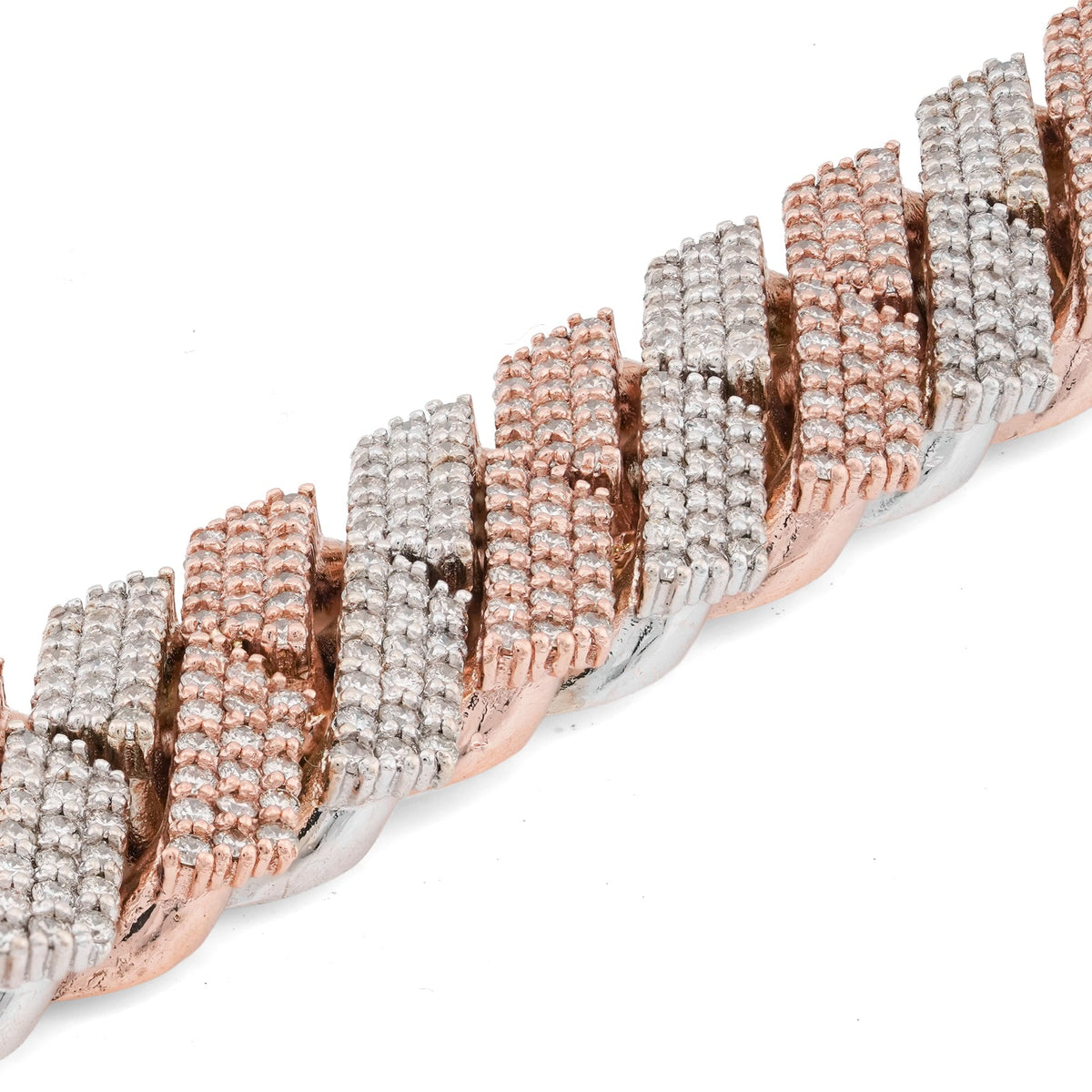 10K Rose/White Gold 12MM Natural Diamond 11.70CT Snake Cuban Link Two-Tone 8" Bracelet - Elite Jewelers-Bracelets