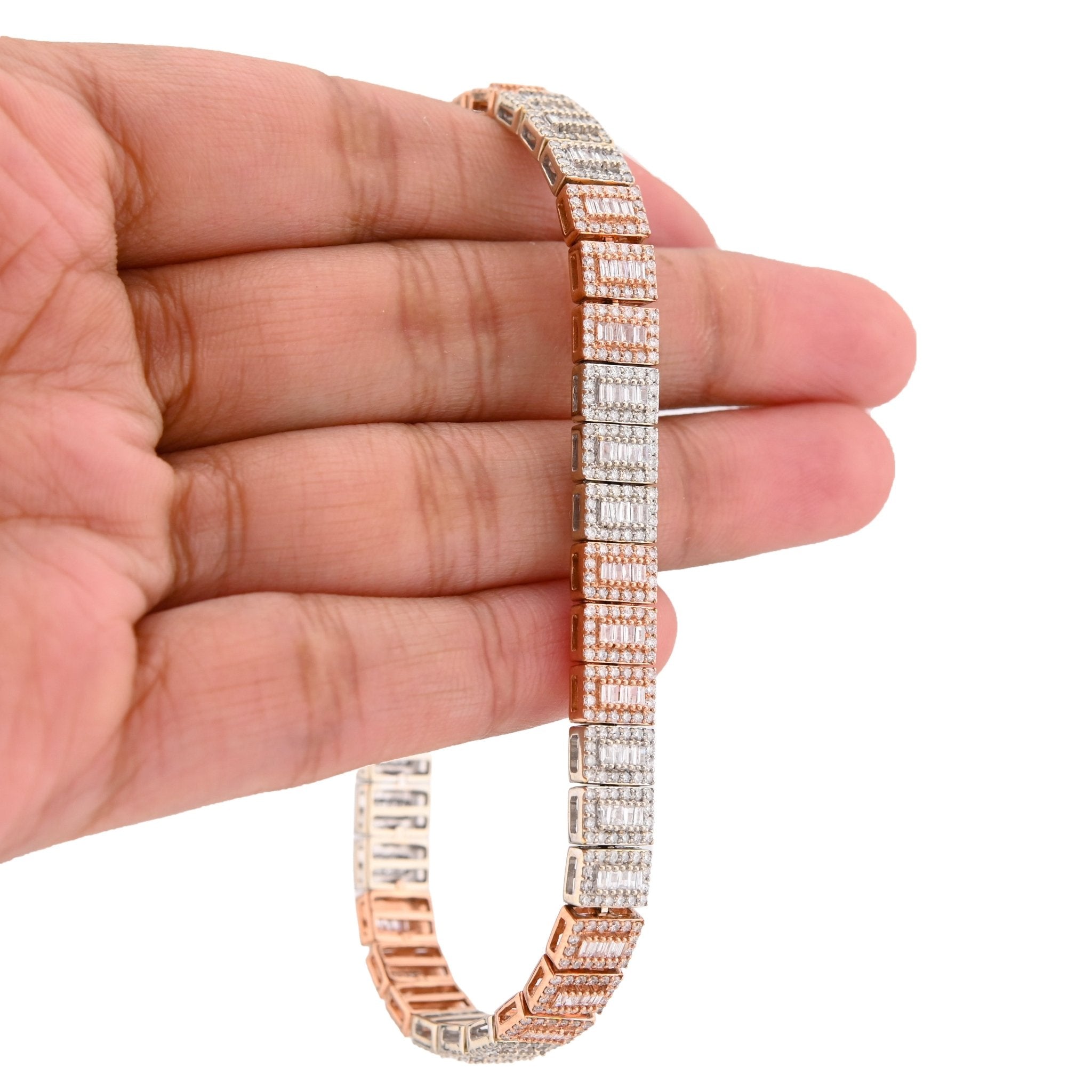 10K Rose/White Gold 2 Tone 4.77CT Natural Baguette/Round Diamond 7MM 8" Tennis Bracelet 23.7g - Elite Jewelers - Bracelets