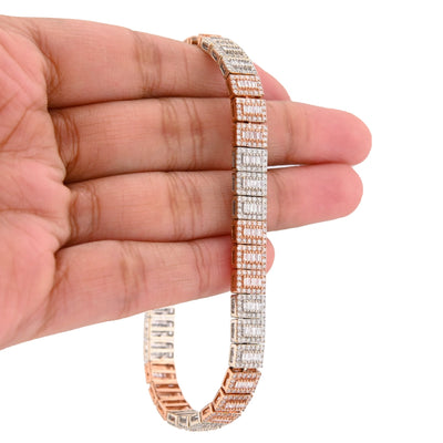 10K Rose/White Gold 2 Tone 4.77CT Natural Baguette/Round Diamond 7MM 8" Tennis Bracelet 23.7g - Elite Jewelers - Bracelets