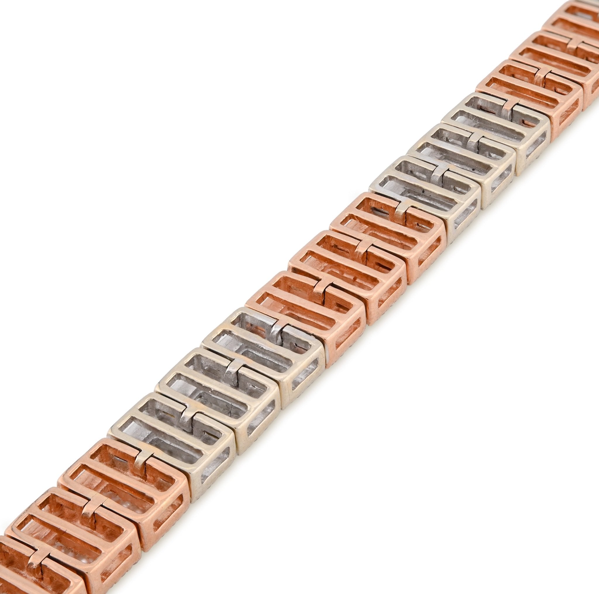 10K Rose/White Gold 2 Tone 4.77CT Natural Baguette/Round Diamond 7MM 8" Tennis Bracelet 23.7g - Elite Jewelers - Bracelets