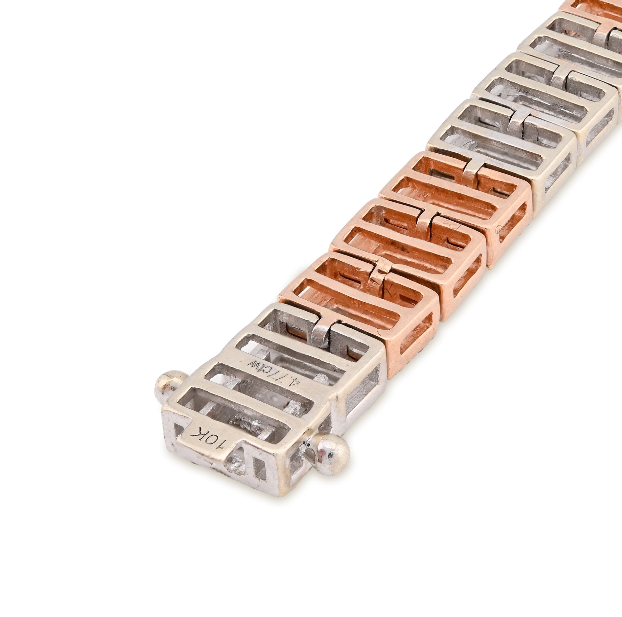 10K Rose/White Gold 2 Tone 4.77CT Natural Baguette/Round Diamond 7MM 8" Tennis Bracelet 23.7g - Elite Jewelers - Bracelets