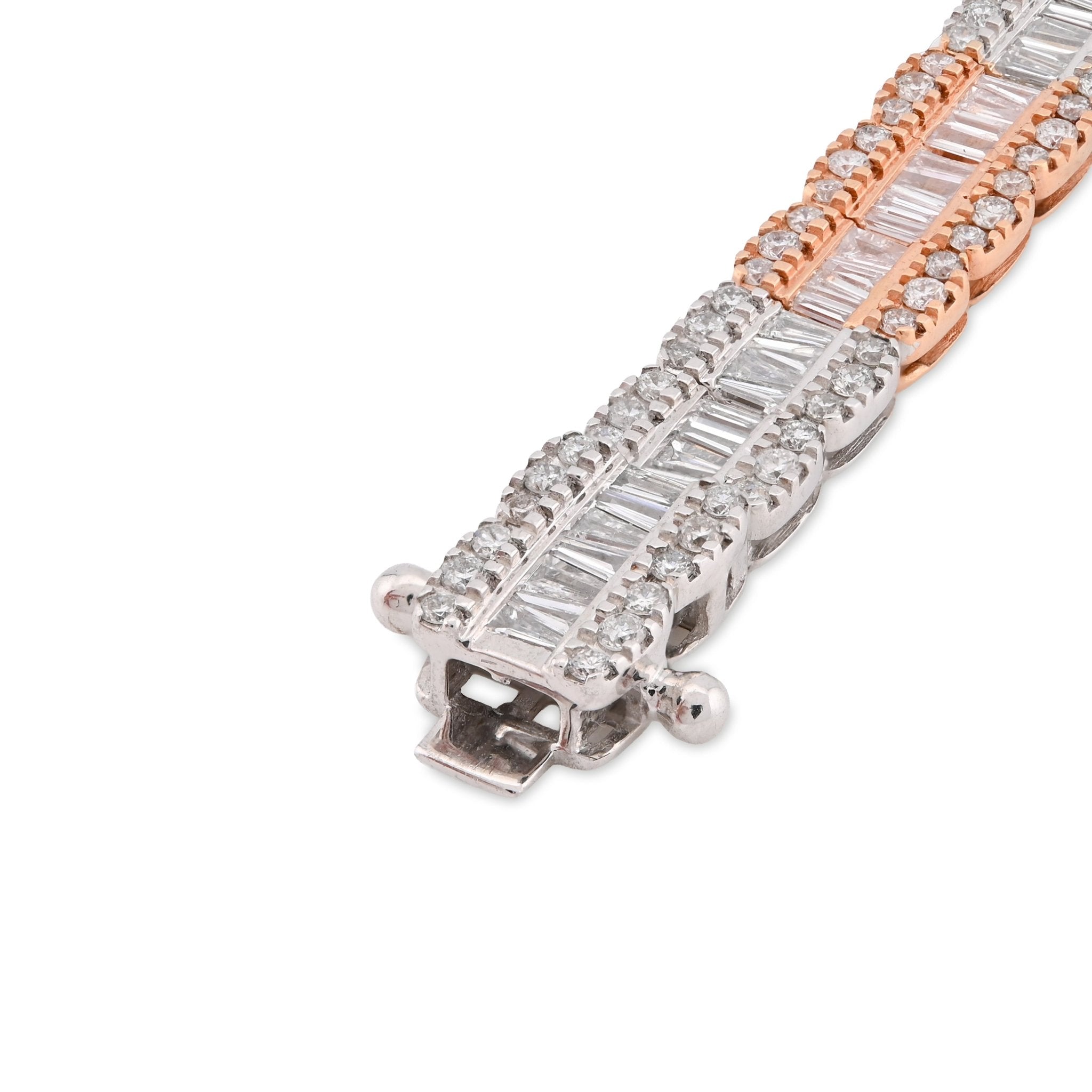 10K Rose/White Gold 2 Tone 5.50 Ct Natural Diamond Baguette/Round 8" Single Row Tennis Bracelet- Elite Jewelers - Bracelets
