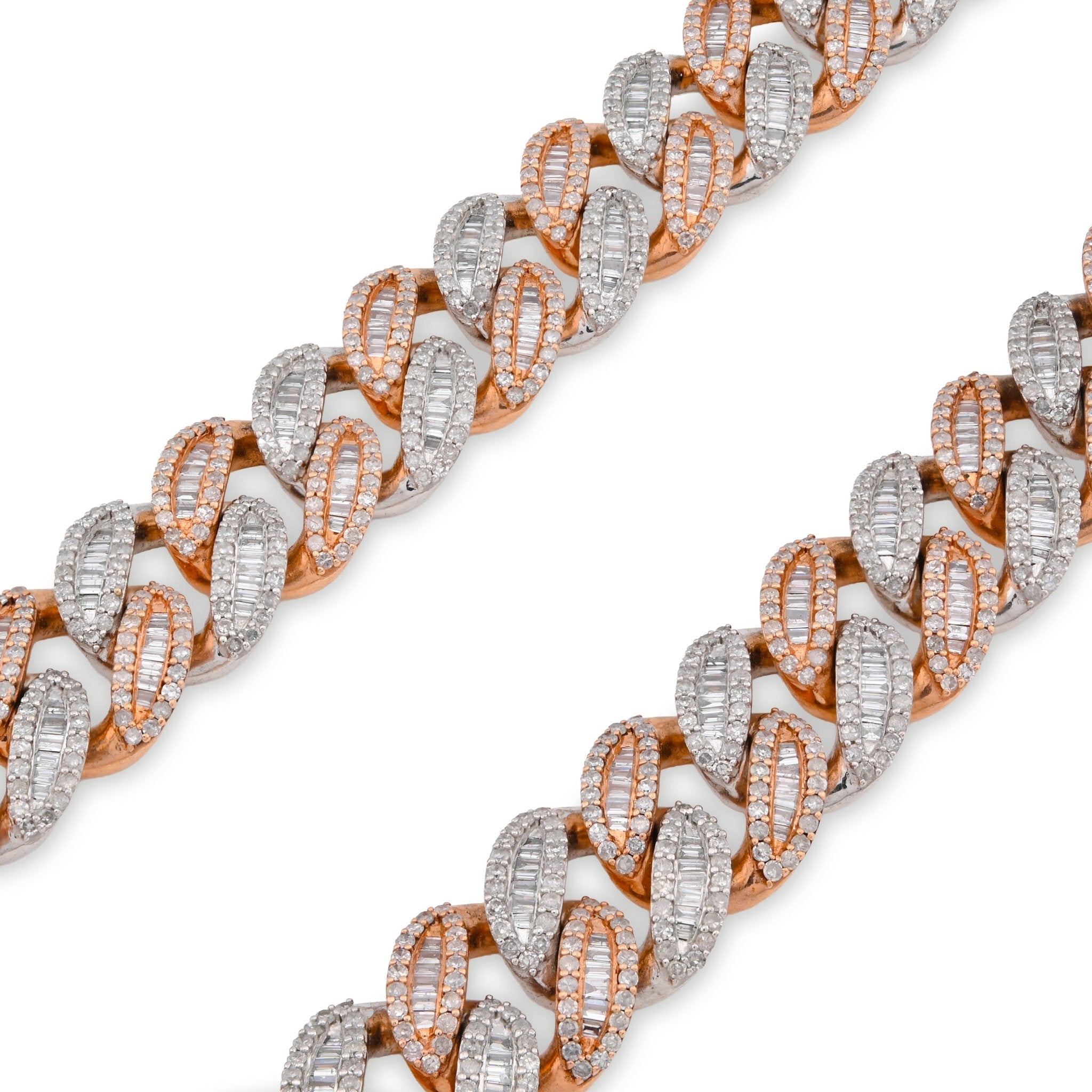 10K Rose/White Gold 21.48CT Natural Round/Baguette Diamond 22" Cuban Link Chain 12MM Necklace - Elite Jewelers - Necklaces