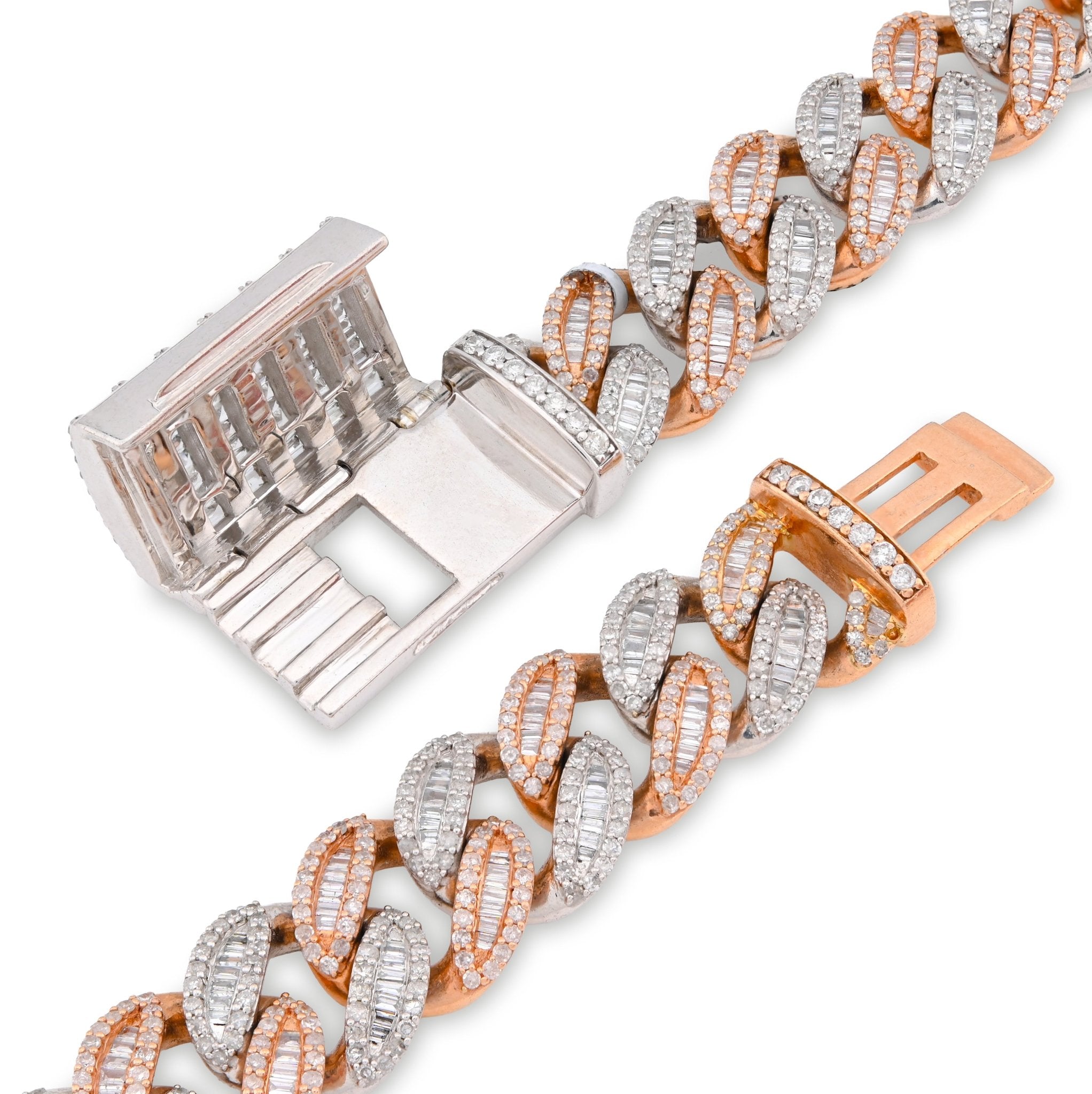 10K Rose/White Gold 21.48CT Natural Round/Baguette Diamond 22" Cuban Link Chain 12MM Necklace - Elite Jewelers - Necklaces