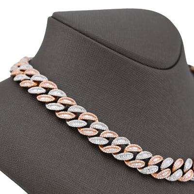 10K Rose/White Gold 21.48CT Natural Round/Baguette Diamond 22" Cuban Link Chain 12MM Necklace - Elite Jewelers - Necklaces