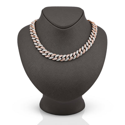10K Rose/White Gold 21.48CT Natural Round/Baguette Diamond 22" Cuban Link Chain 12MM Necklace - Elite Jewelers - Necklaces