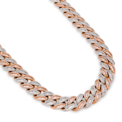10K Rose/White Gold 21.48CT Natural Round/Baguette Diamond 22" Cuban Link Chain 12MM Necklace - Elite Jewelers - Necklaces