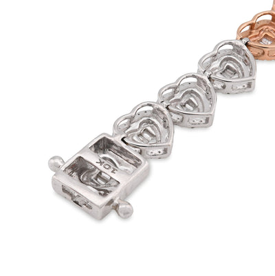10K Rose/White Gold 2.30CT Round/Baguette Natural Diamond Heart Shape Tennis Women Bracelet 7" - Elite Jewelers - Bracelets