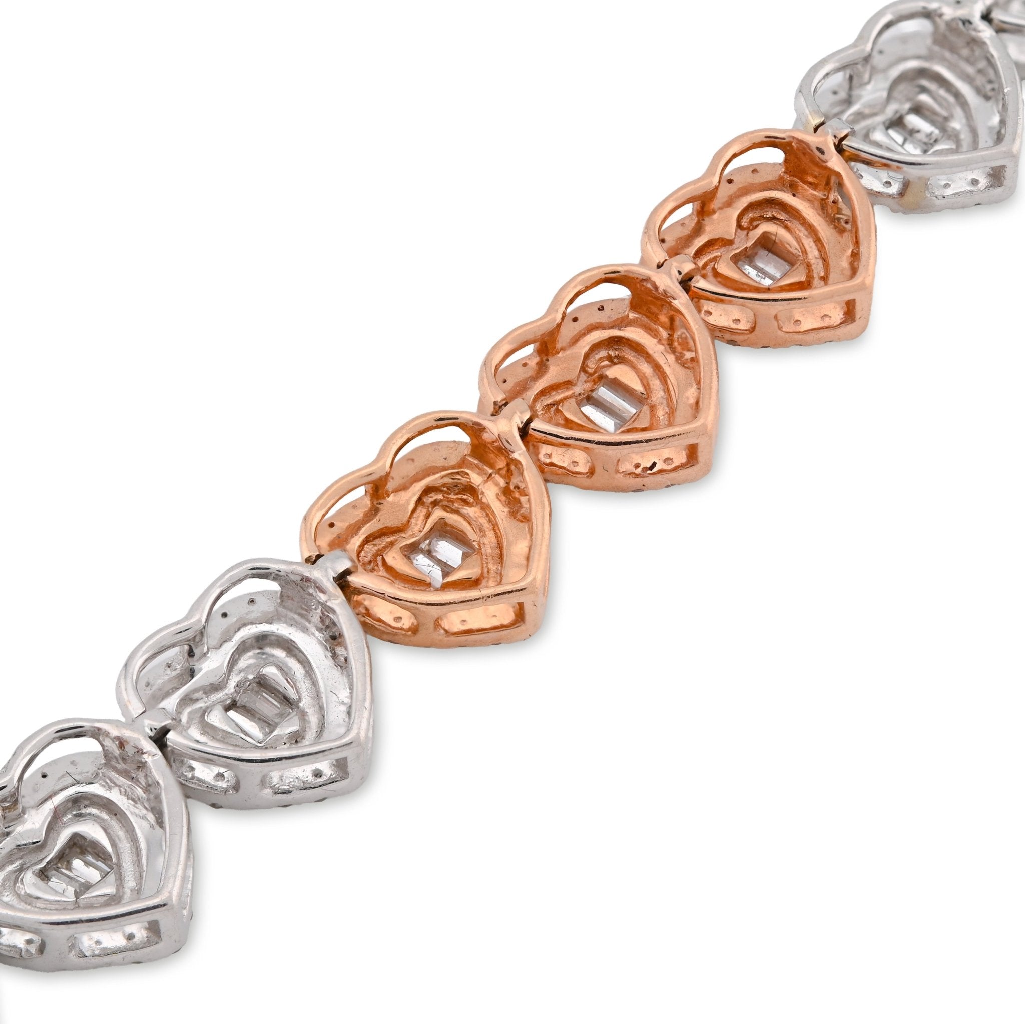 10K Rose/White Gold 2.30CT Round/Baguette Natural Diamond Heart Shape Tennis Women Bracelet 7" - Elite Jewelers - Bracelets