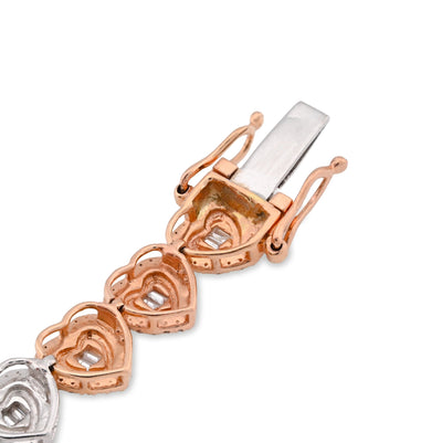 10K Rose/White Gold 2.30CT Round/Baguette Natural Diamond Heart Shape Tennis Women Bracelet 7" - Elite Jewelers - Bracelets