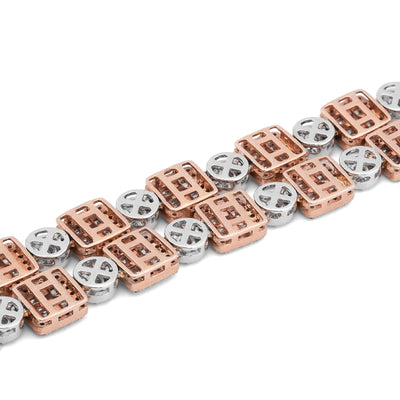 10K Rose/White Gold Square Round Link Natural Round/Baguette Diamond Men Women Tennis Chain - Elite Jewelers-Necklaces