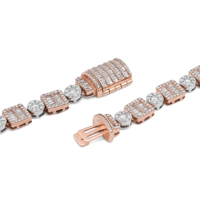 10K Rose/White Gold Square Round Link Natural Round/Baguette Diamond Men Women Tennis Chain - Elite Jewelers-Necklaces