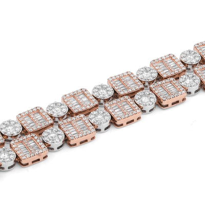 10K Rose/White Gold Square Round Link Natural Round/Baguette Diamond Men Women Tennis Chain - Elite Jewelers-Necklaces